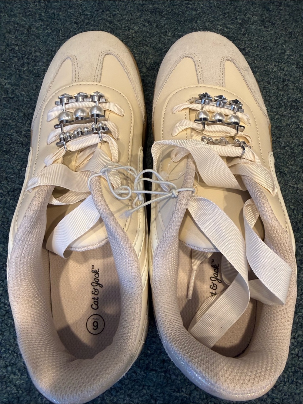 Cat & Jack Cream Ribbon-Lace Fashion Sneakers